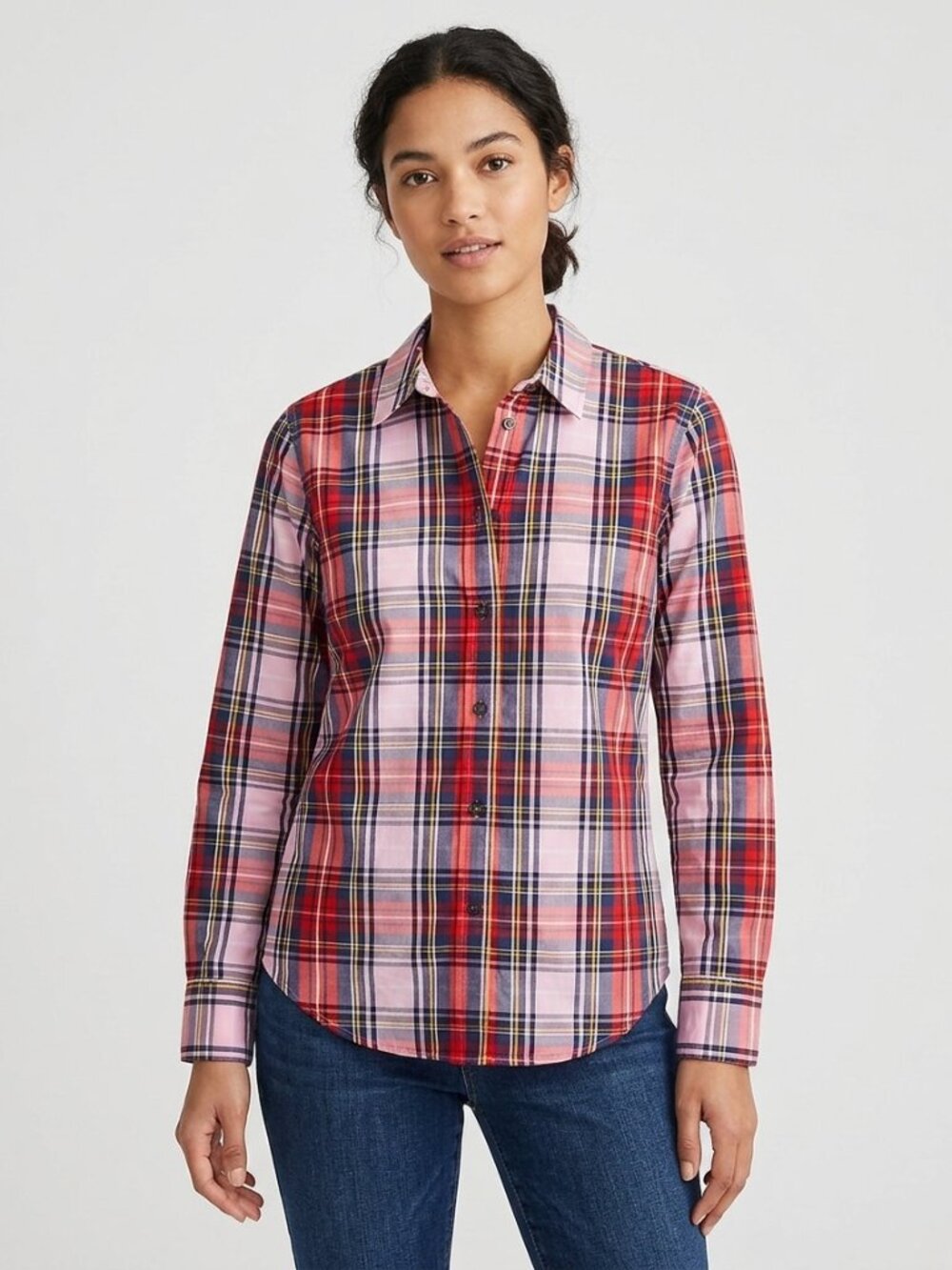 J.Crew Slim Fit Pink Stewart Plaid Shirt Size 14 Stretch Cotton Poplin NWT